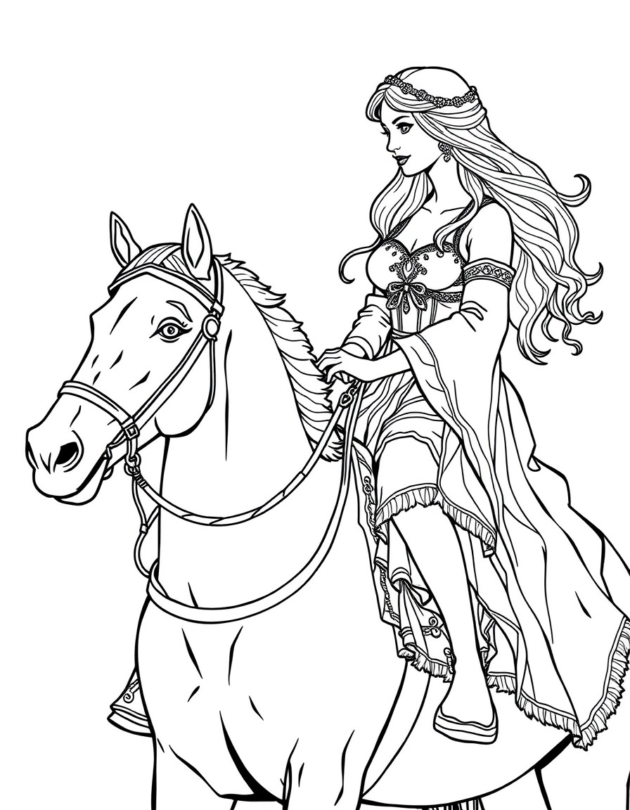 Beautiful woman riding on a  horse