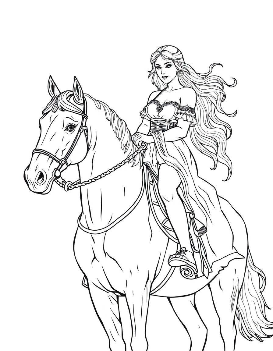 Beautiful woman riding on a  horse