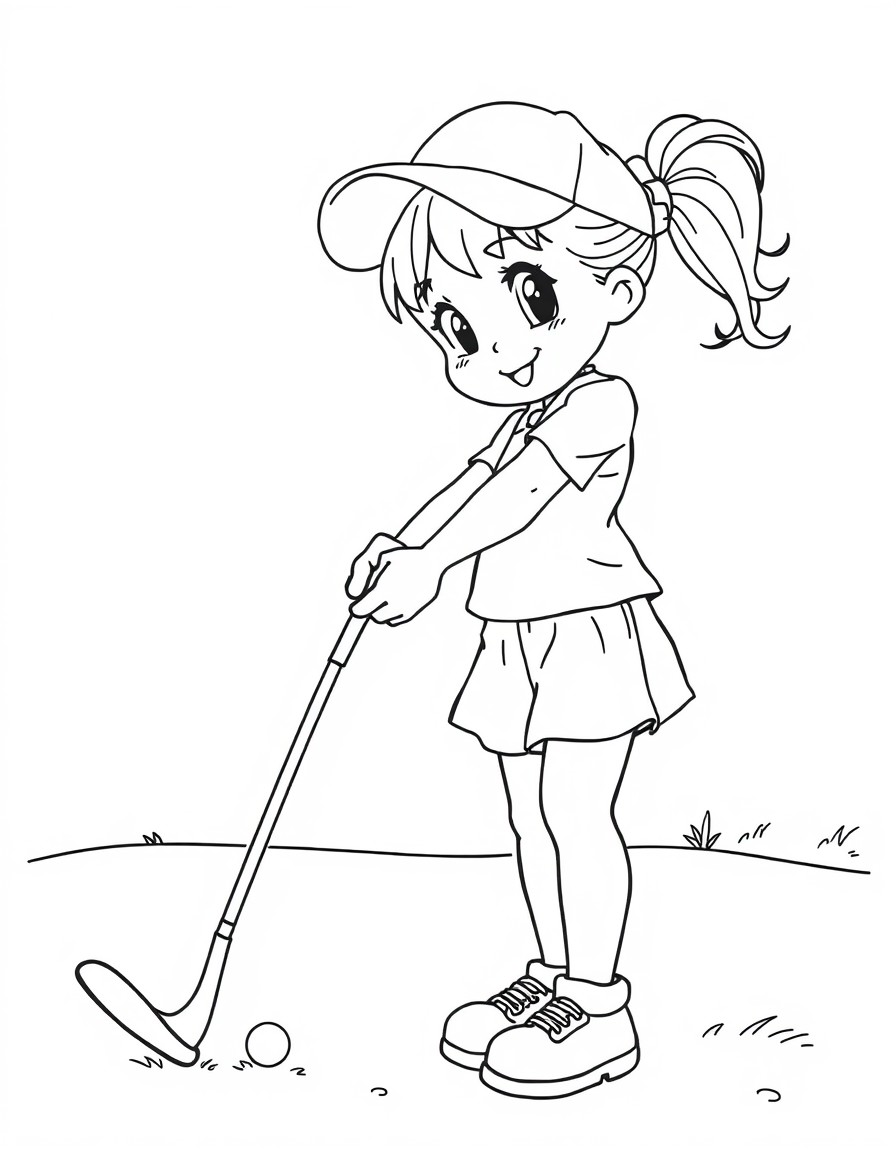 Cute girl playing golf