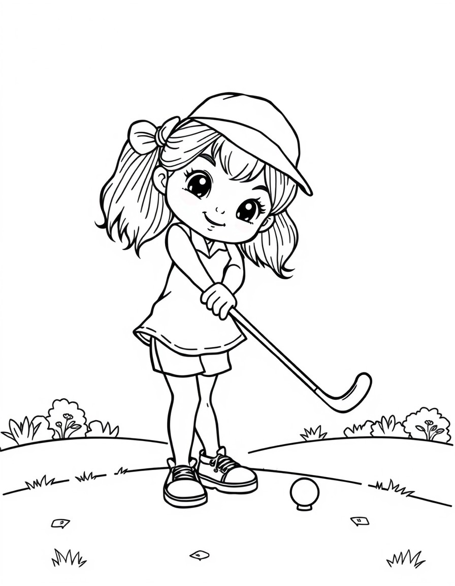 Cute girl playing golf