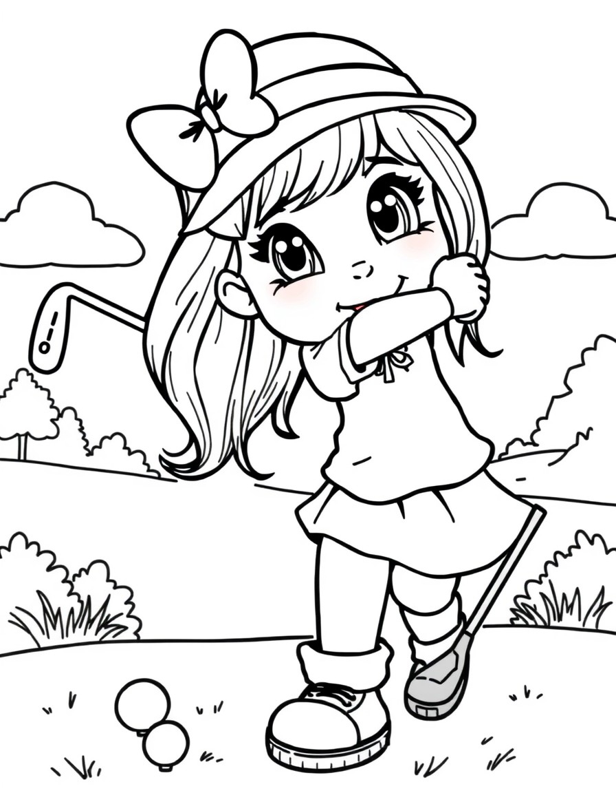 Cute girl playing golf