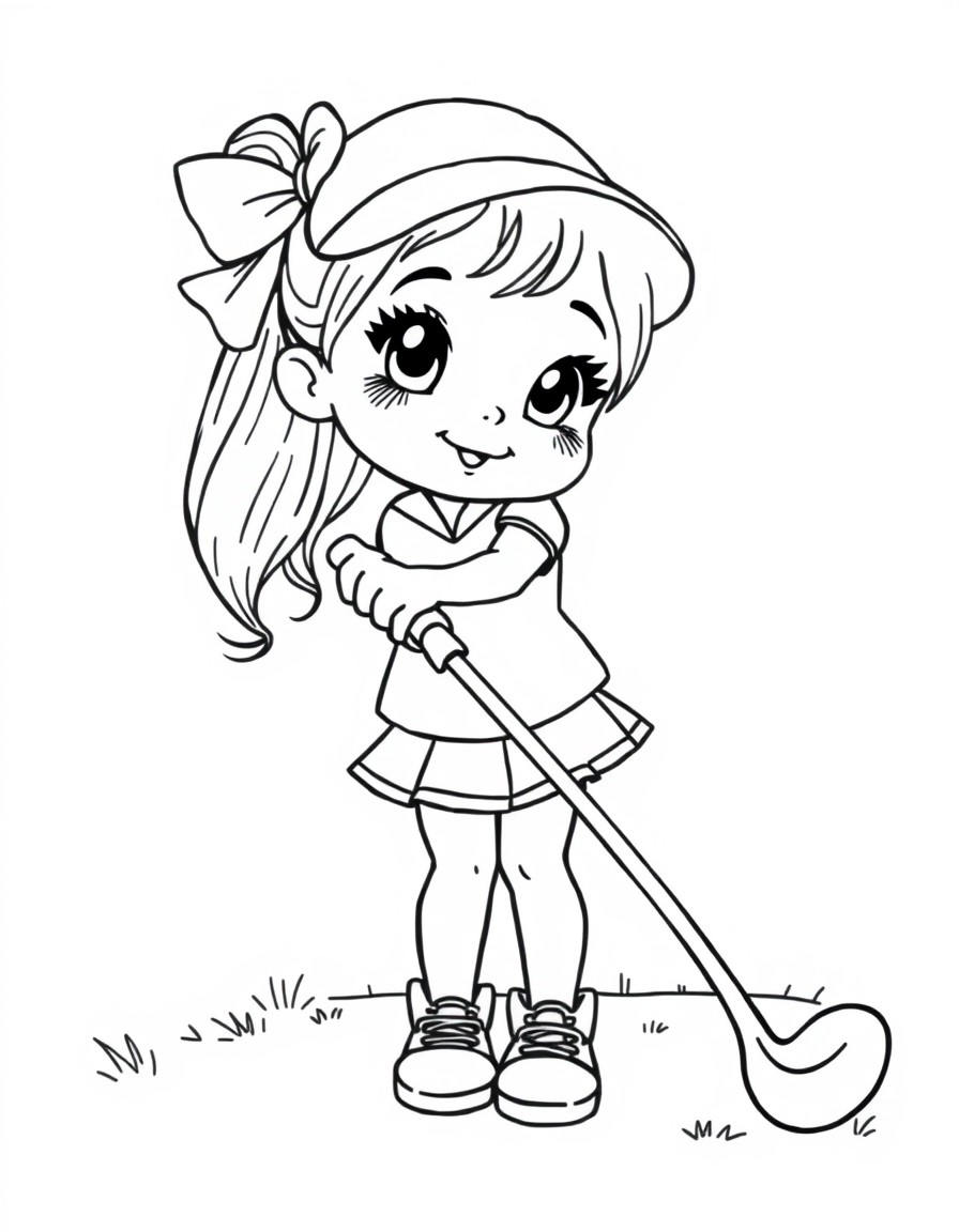 Cute girl playing golf