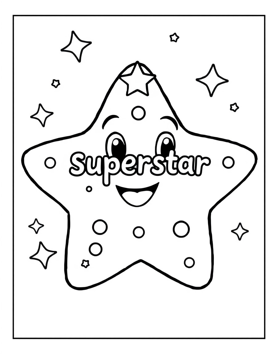 cute animated star for kindergarten students with the words "superstar" onit