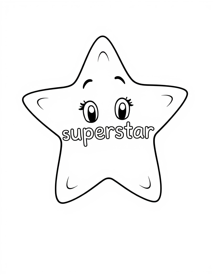 cute animated star for kindergarten students with the words "superstar" onit