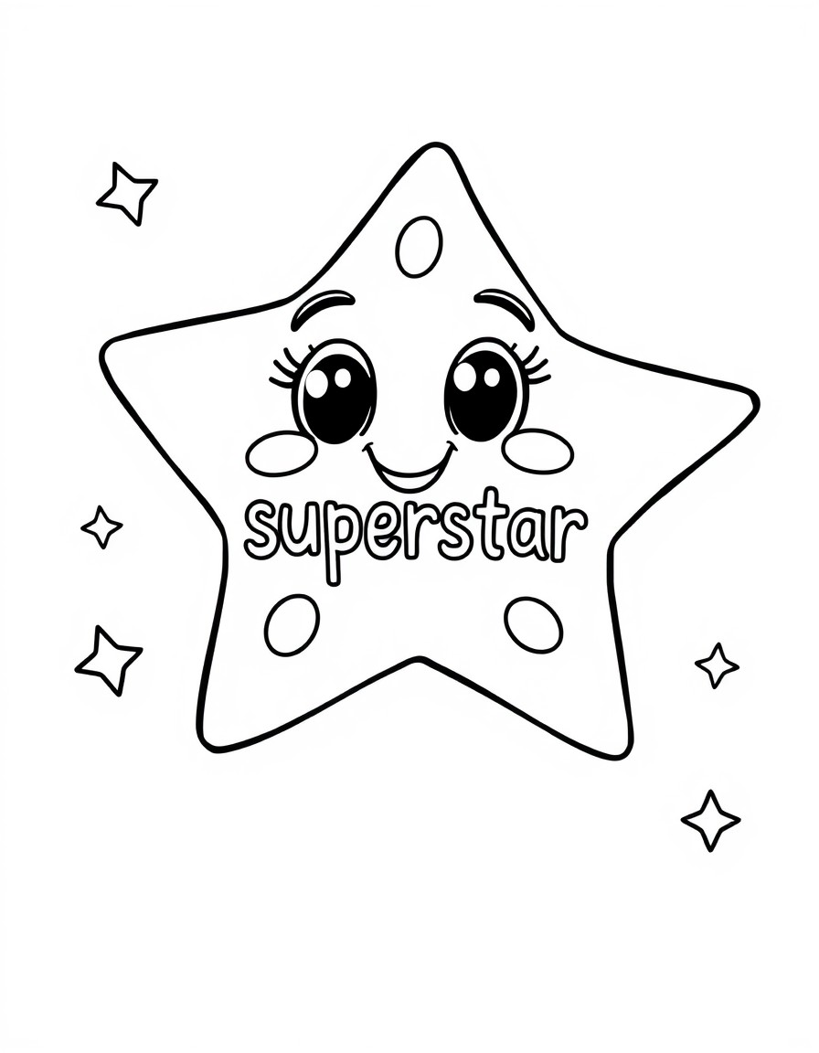 cute animated star for kindergarten students with the words "superstar" onit