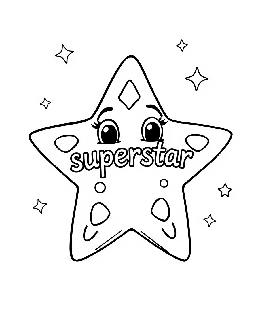 cute animated star for kindergarten students with the words "superstar" onit