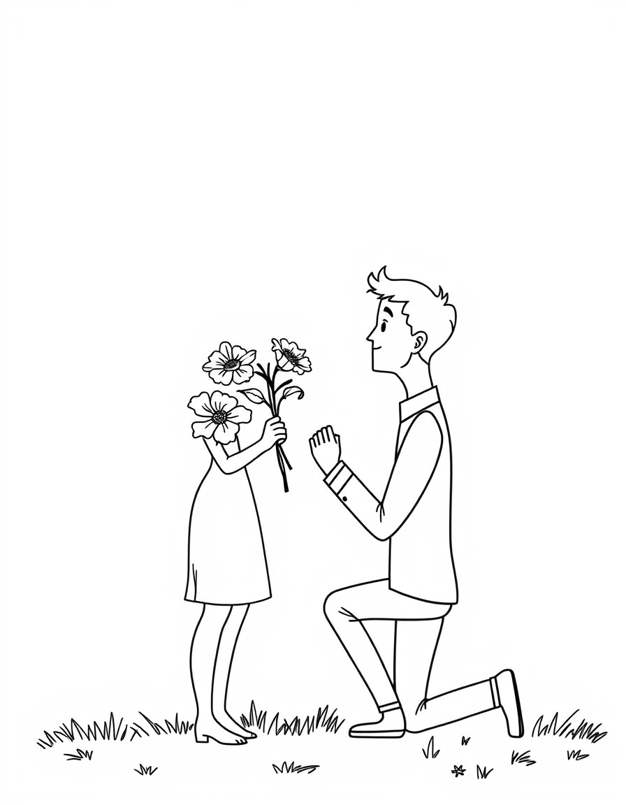 A man propose his gf with flower