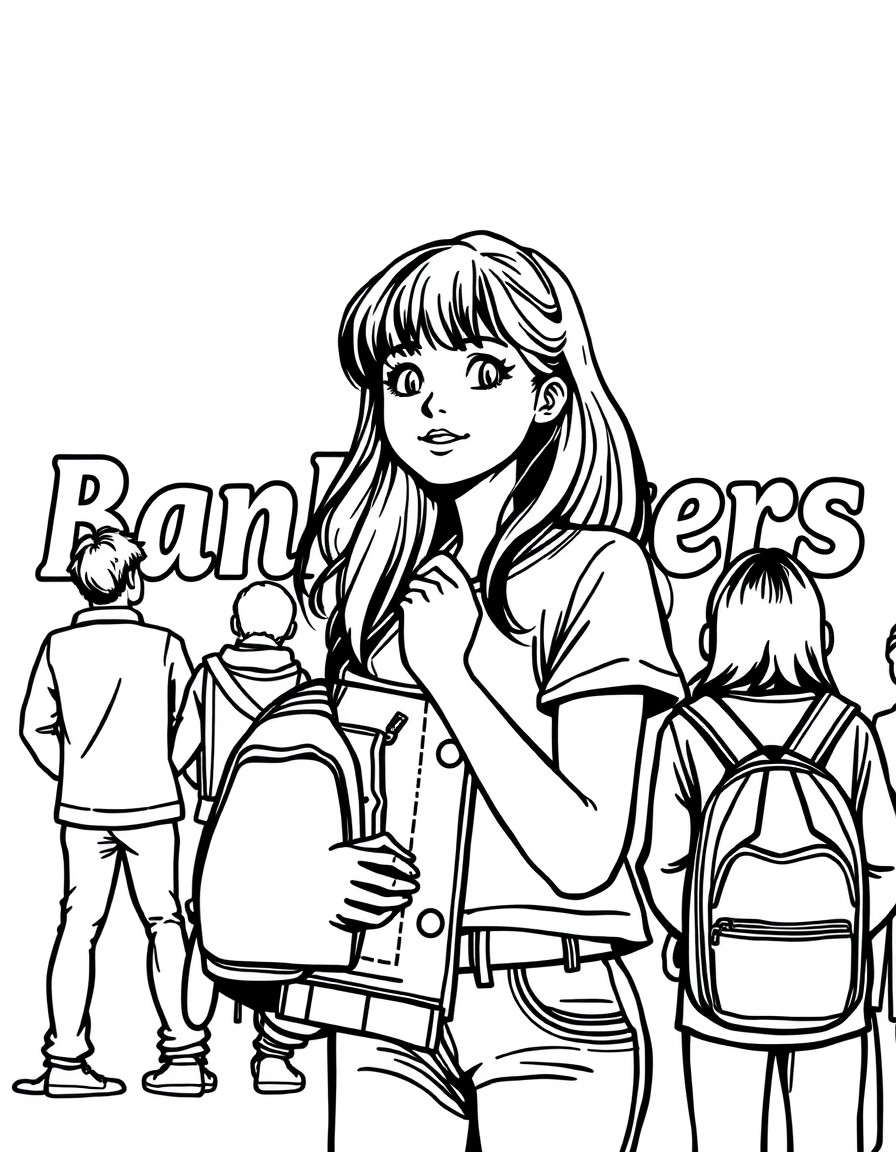 a girl who is standing outside in line very early in the morning to be at the front of the concert of her favorite band. the band name bankzitters can be seen in the background