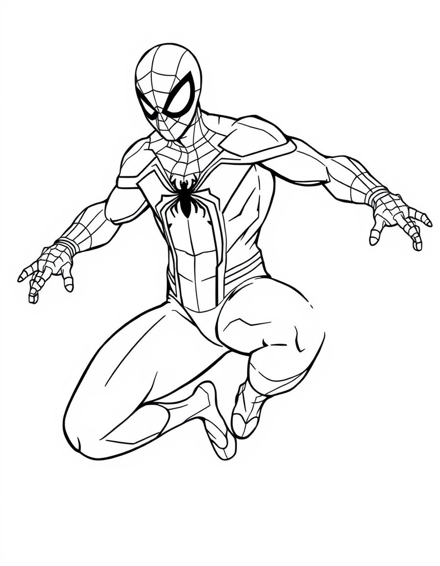 spiderman line art and the color image of the same