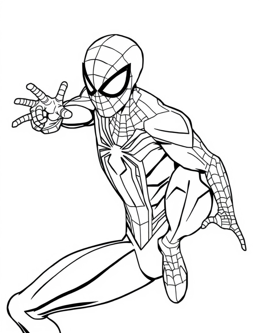 spiderman line art and the color image of the same