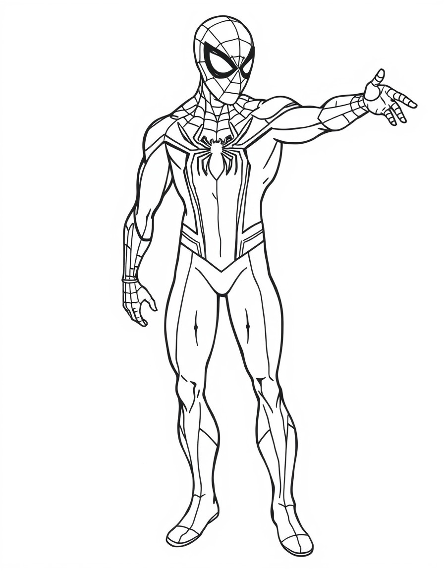 spiderman line art and the color image of the same