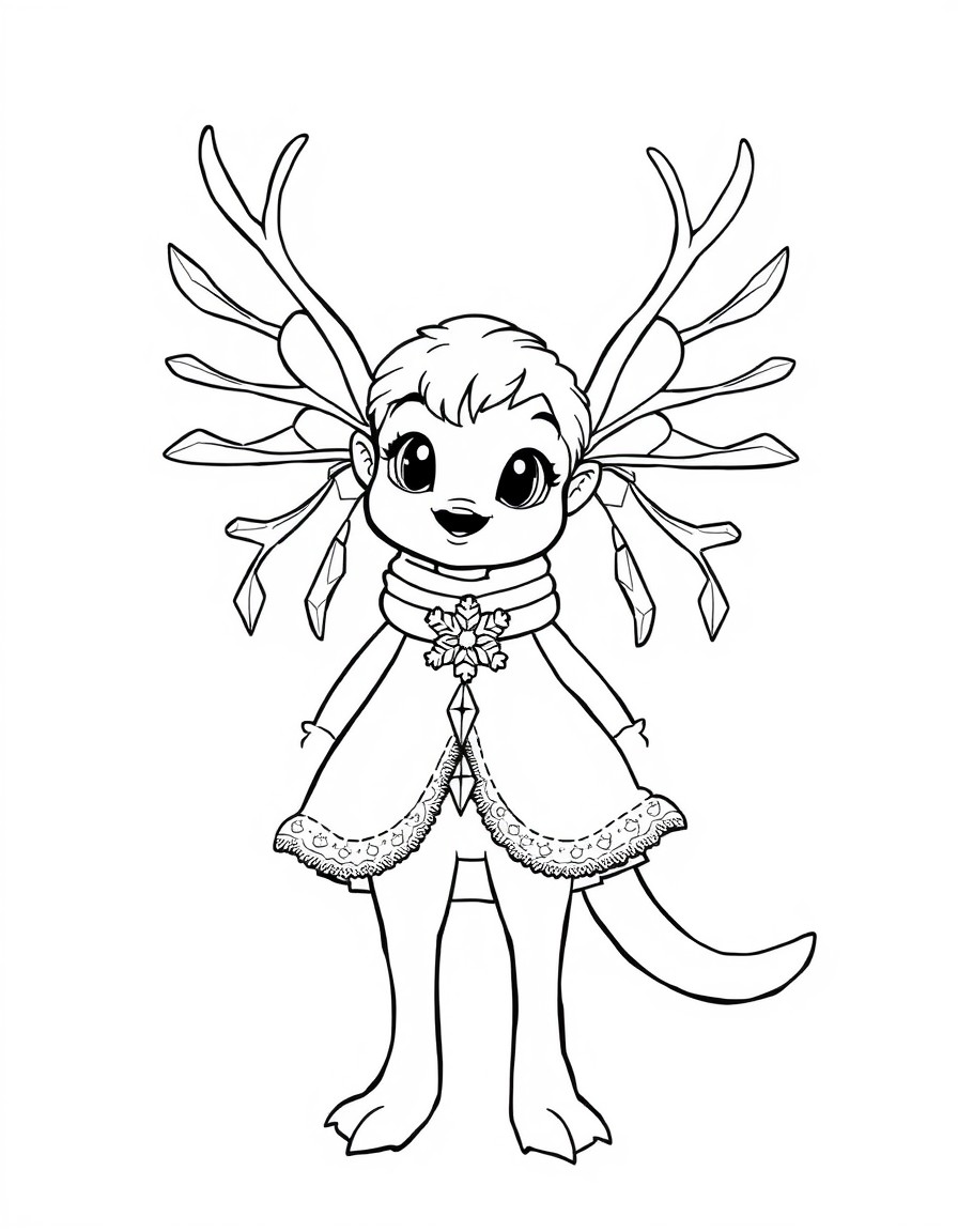 El hada del invierno Sus alas tienen forma de copos de nieve y lleva un vestido blanco y plateado adornado con cristales de hielo.