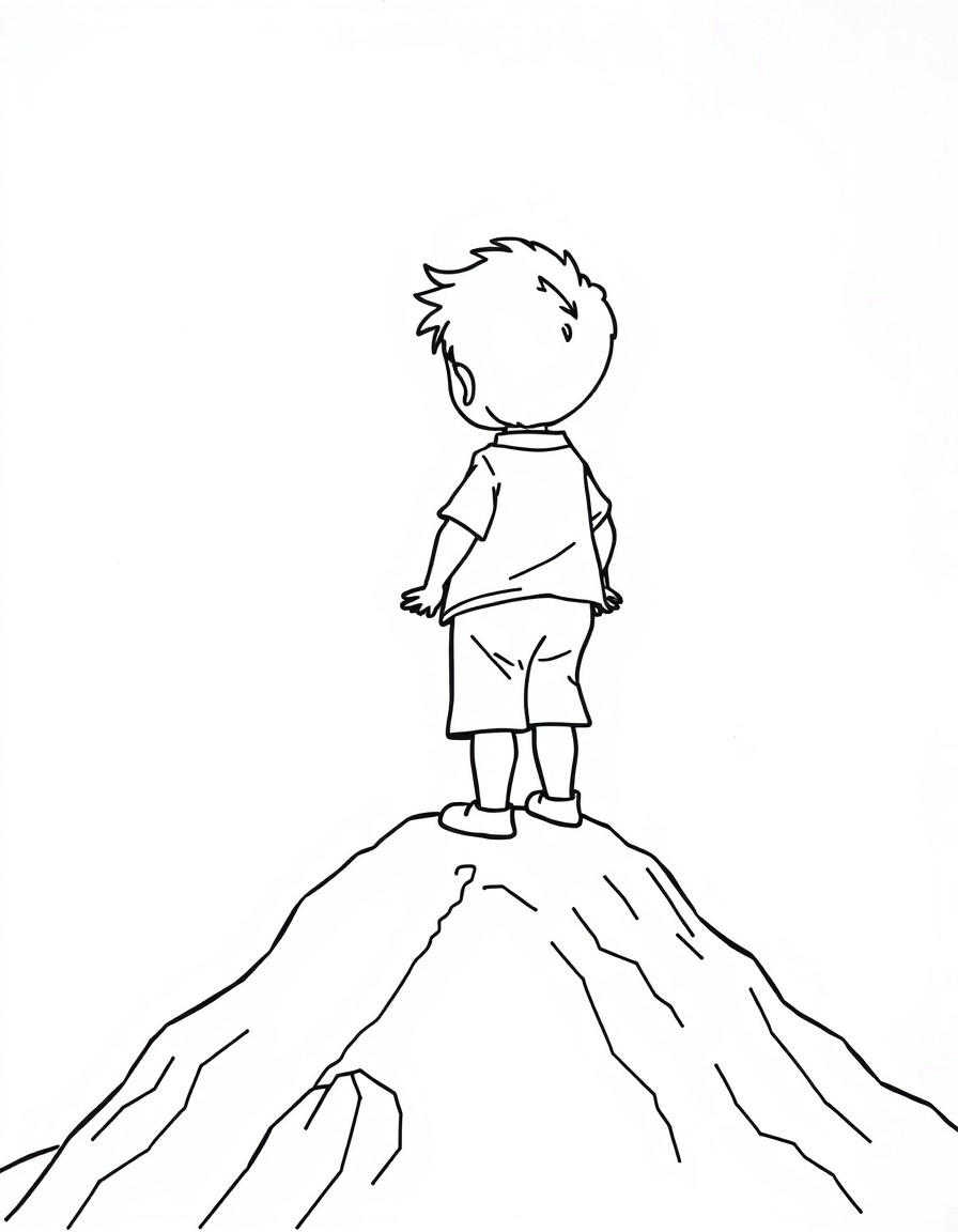 child standing on top of mountain