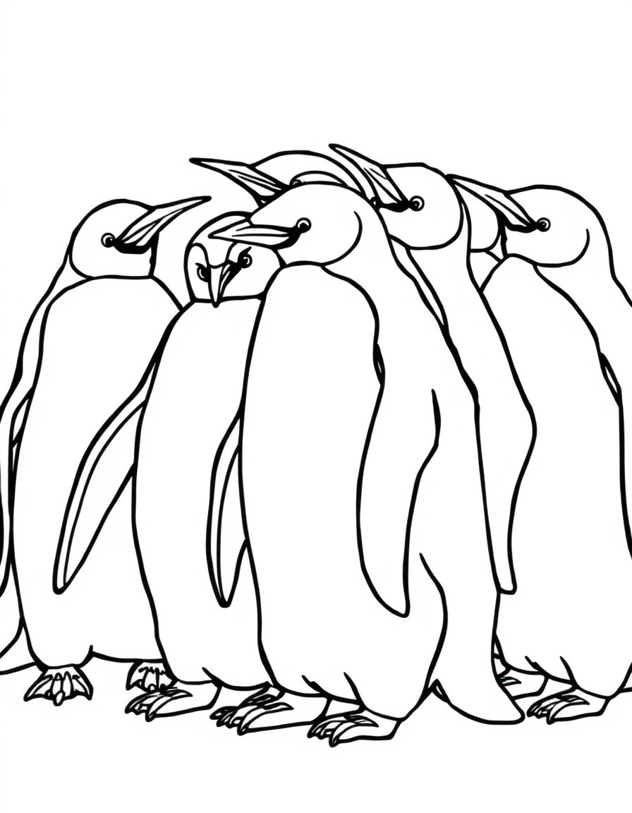 A group of penguins huddling together for warmth