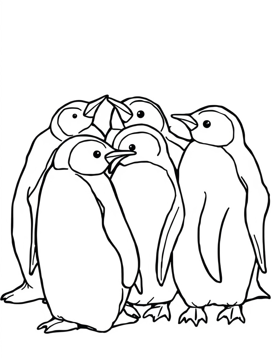 A group of penguins huddling together for warmth