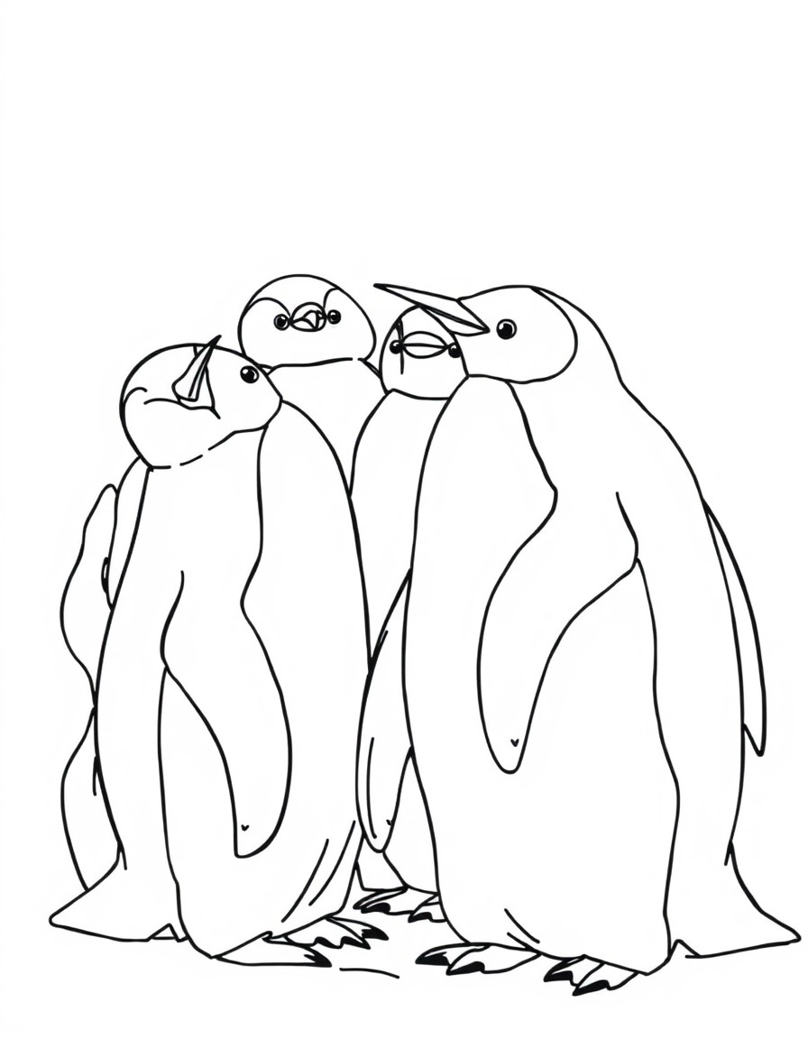 A group of penguins huddling together for warmth