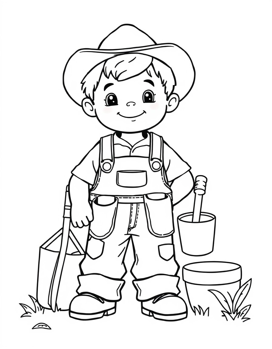 A farmer kid with all the equipments