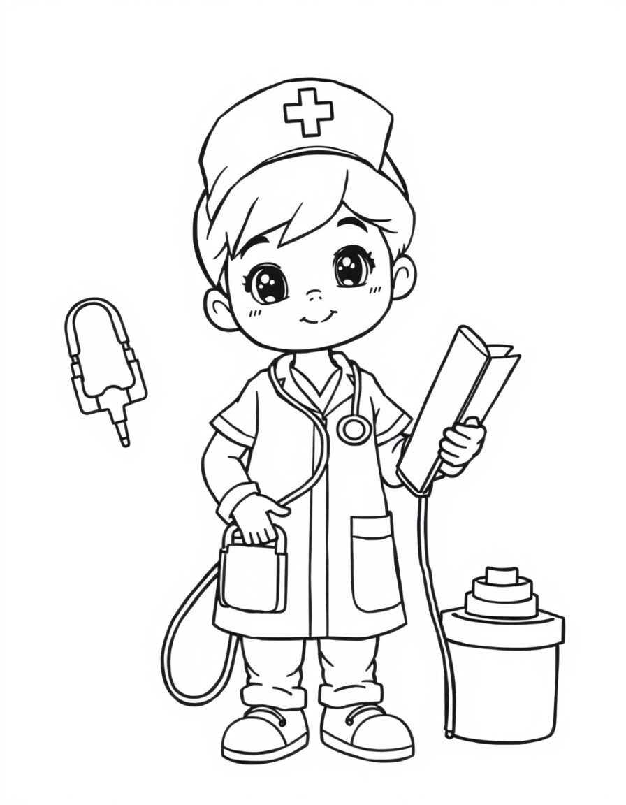 A kid nurse with all the equipments