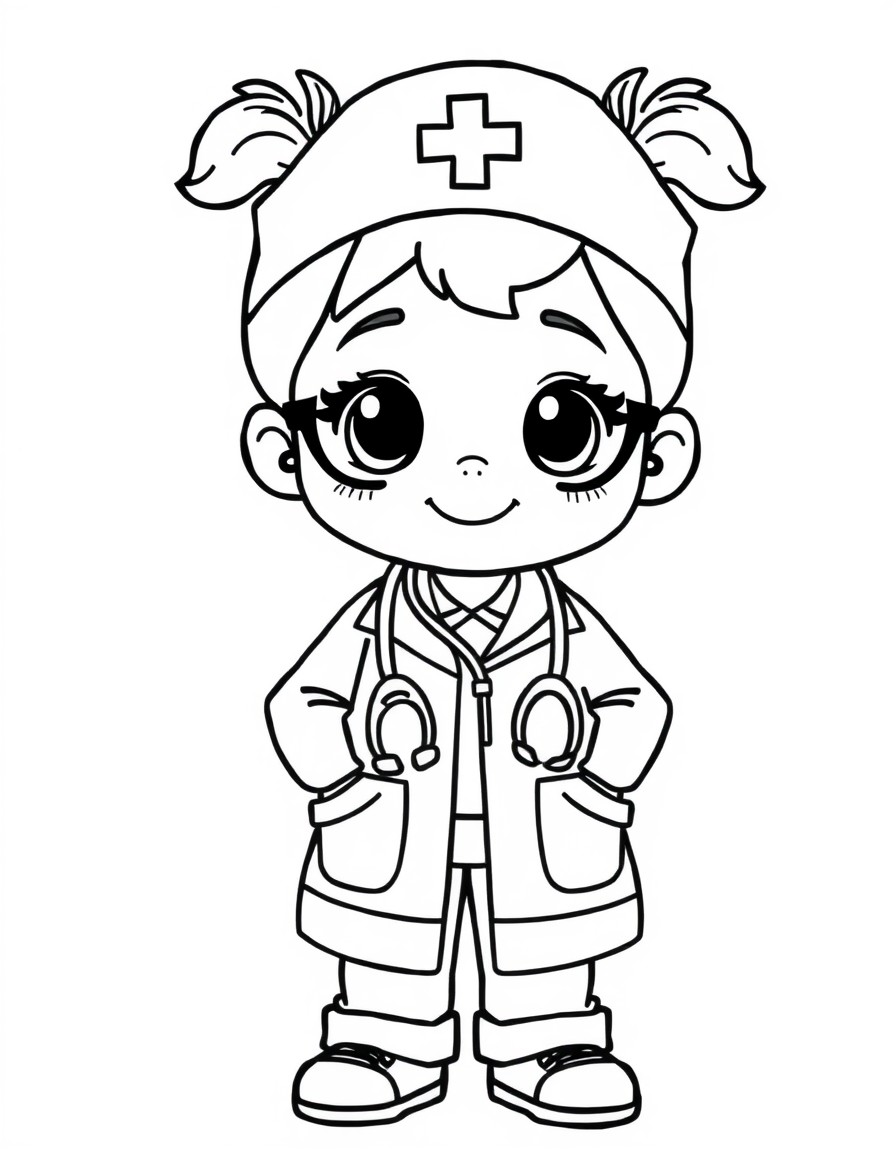 A cute kid as a nurse with all the equipments
