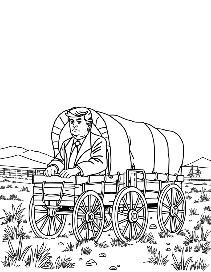 donald trump and joe biden traveling west in covered wagons during oregon trail