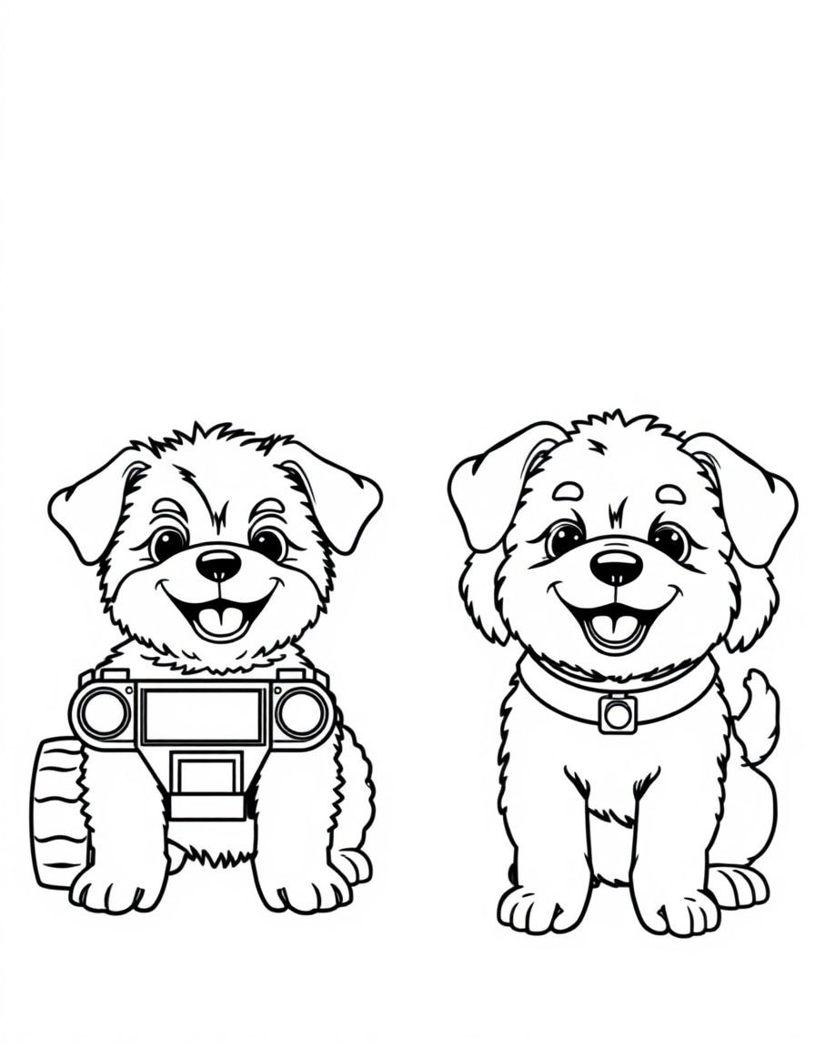 smiling Shmorkie puppy and a smiling Shipoo puppy with floppy ears