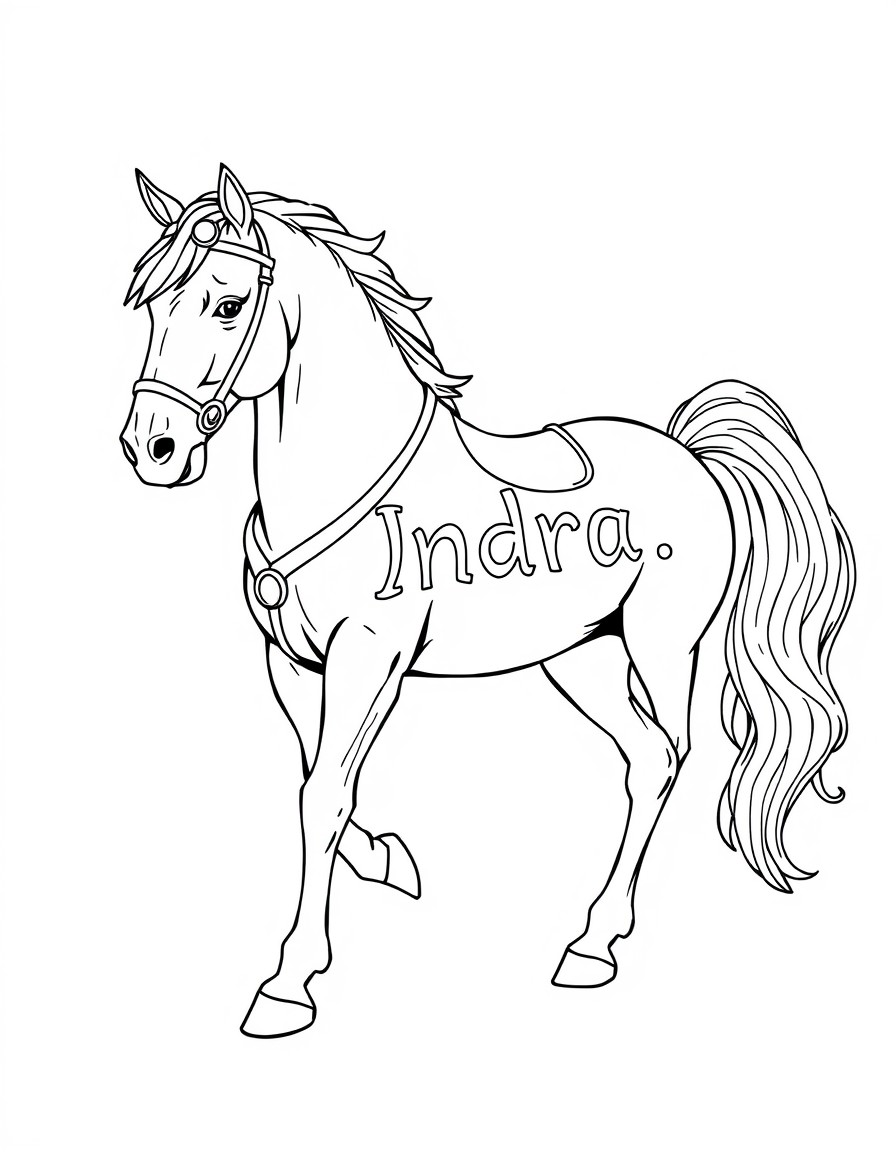 A white horse with Indra written on it