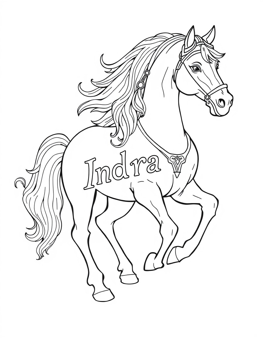 A white horse with Indra written on it