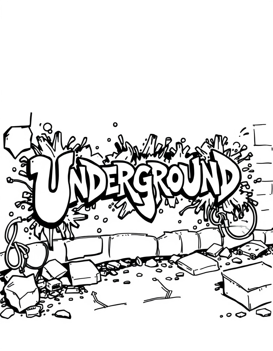 A street art grafitti of the word Underground with a lot of details around it