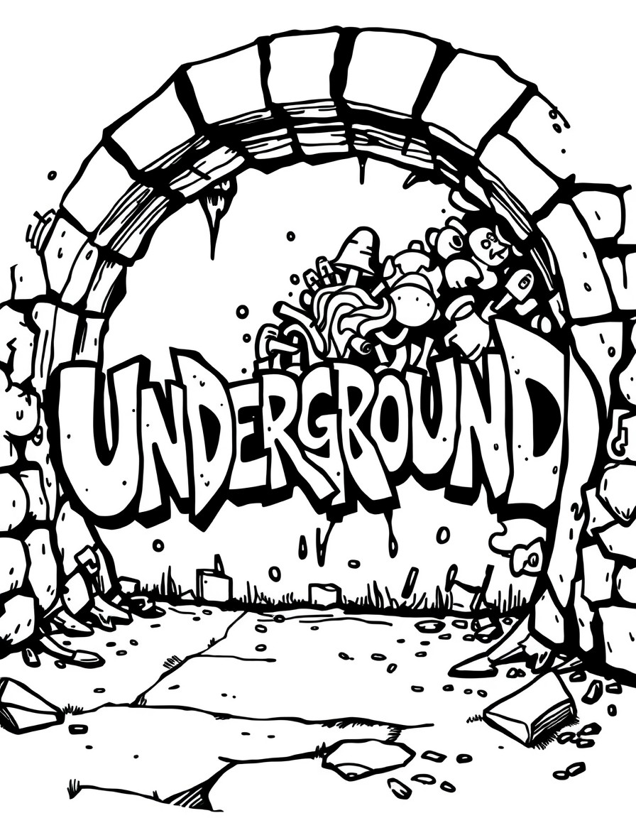 A street art grafitti of the word Underground with a lot of details around it