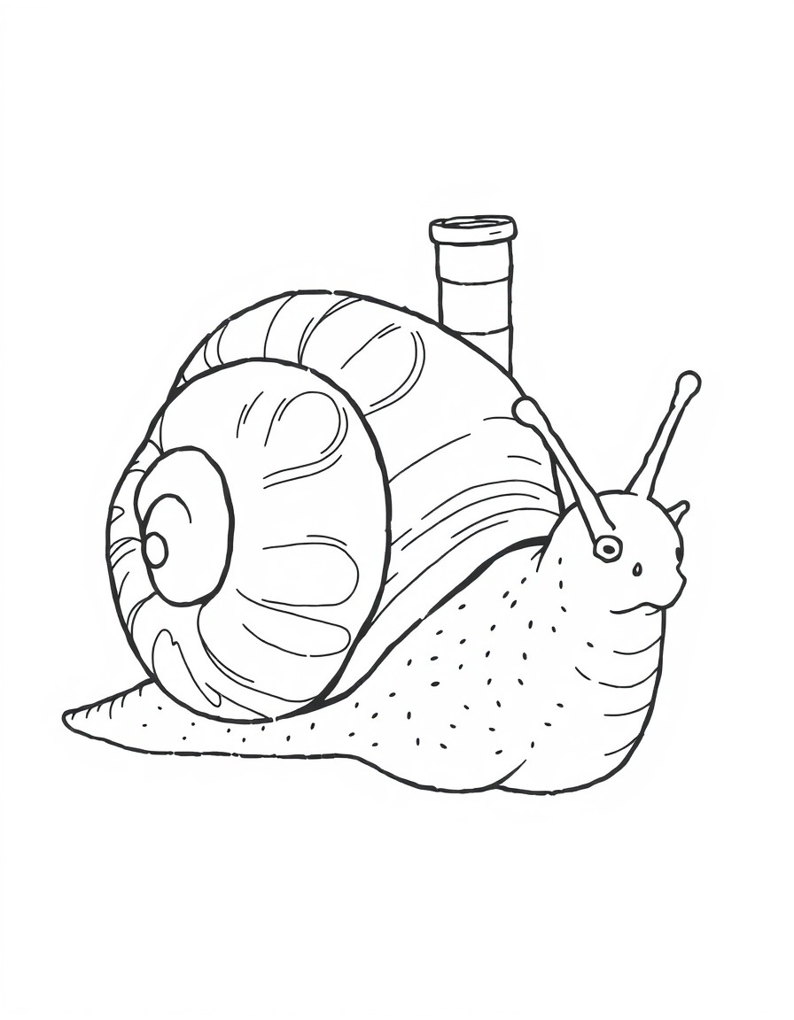 A snail with a shell that has a chimney