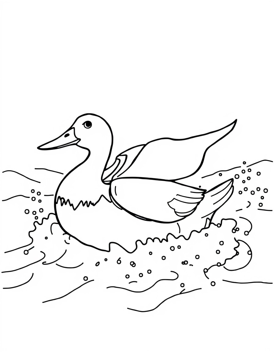 Un canard portant une cape, nageant  travers des eaux tumultueuses.