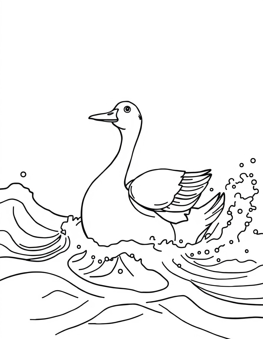 Un canard portant une cape, nageant  travers des eaux tumultueuses.