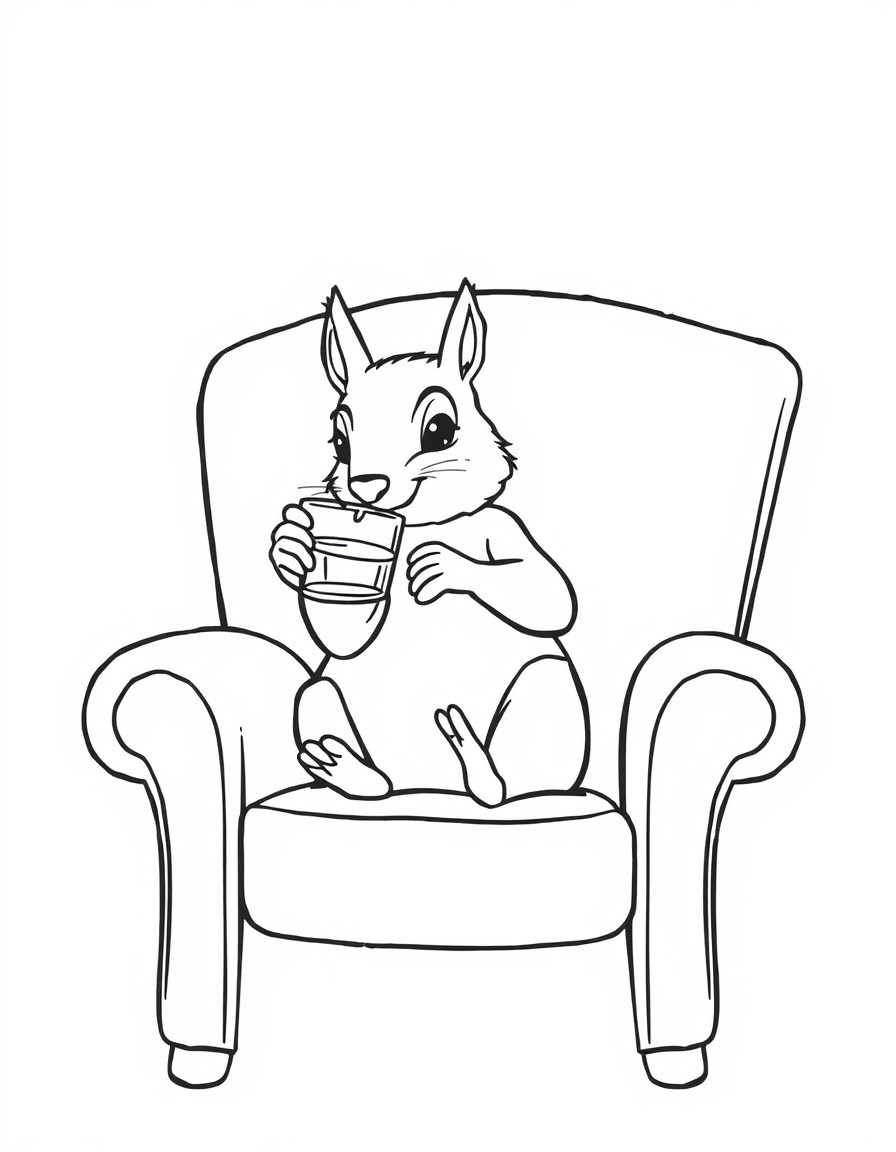 Tired squirrel drinking whiskey in an armchair