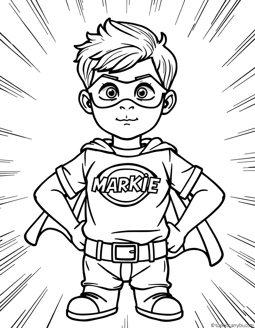 Create a tiny superhero with Markie on his t-shirt