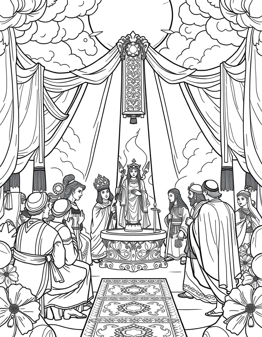 Color a scene depicting the Ceremony of Twelve.