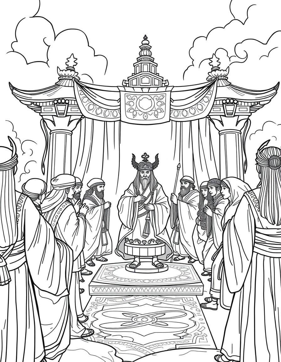 Color a scene depicting the Ceremony of Twelve.