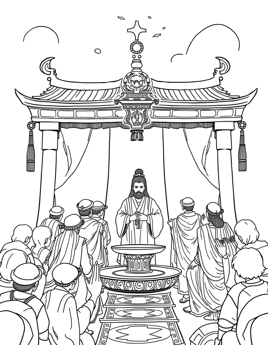 Color a scene depicting the Ceremony of Twelve.