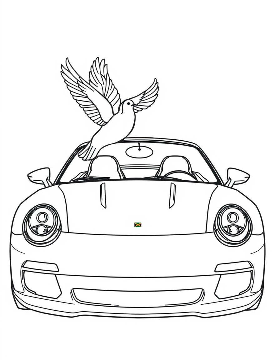 Car with Jamaican flag and dove