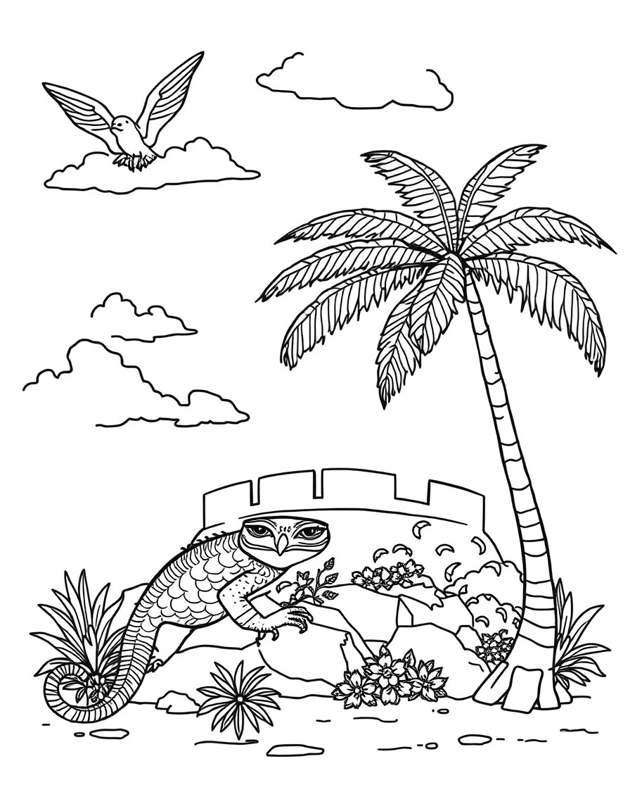 An aruban island, owl, iguana, fort zoutman and divi divi tree