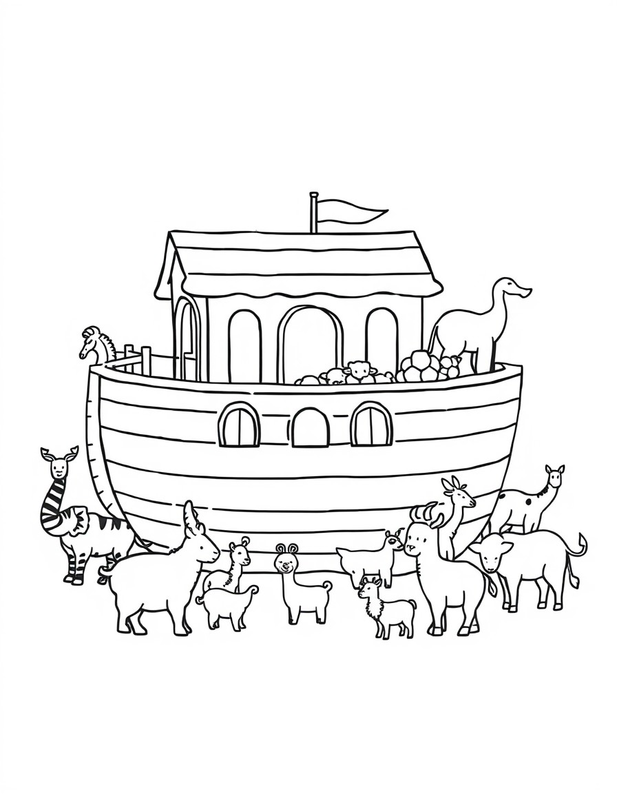 cute Noahs Ark with animals around it