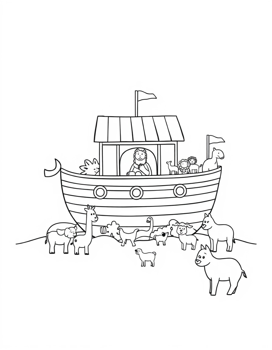 cute Noahs Ark with animals around it