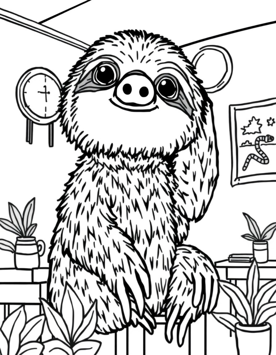 a cute sloth in a spanish classroom