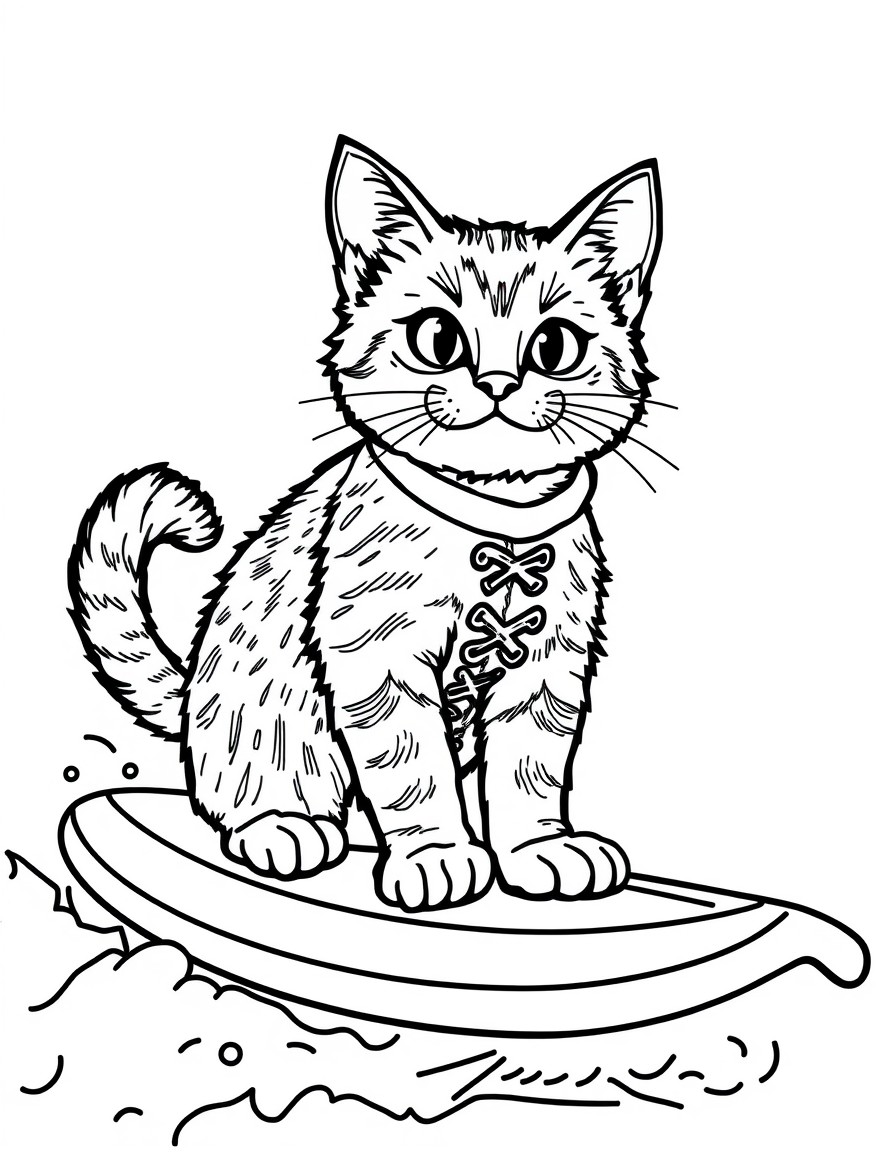 um gato em cima de uma prancha de surf, vestindo um tenis da nyke