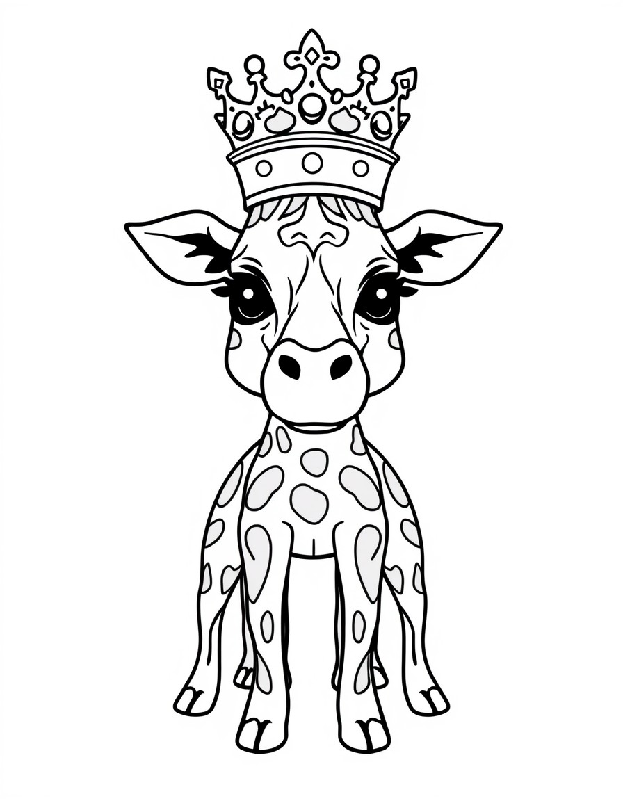 A queen with a real dog crown and a giraffe head with a long neck and fifteen noses and six legs