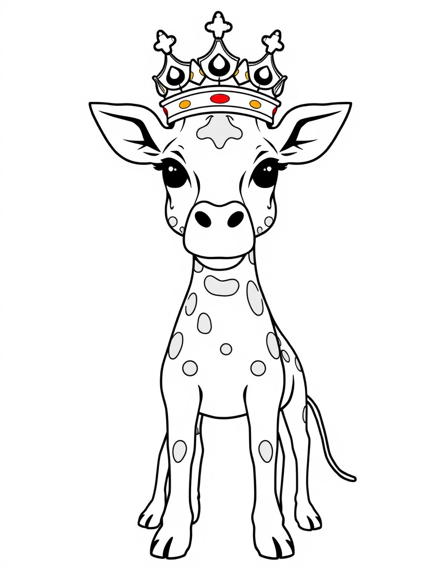 A queen with a real dog crown and a giraffe head with a long neck and fifteen noses and six legs