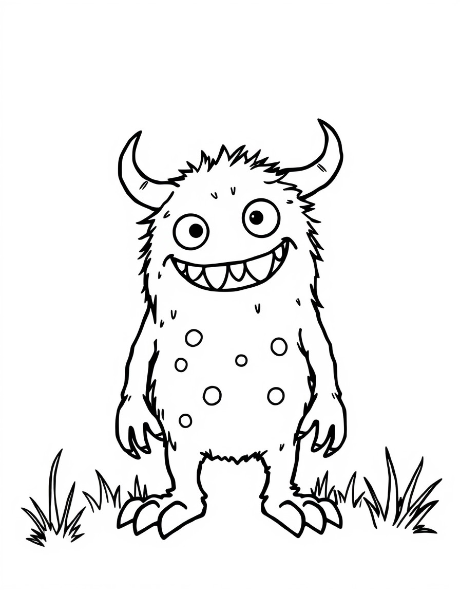 Create a trace and color page of cute little monsters