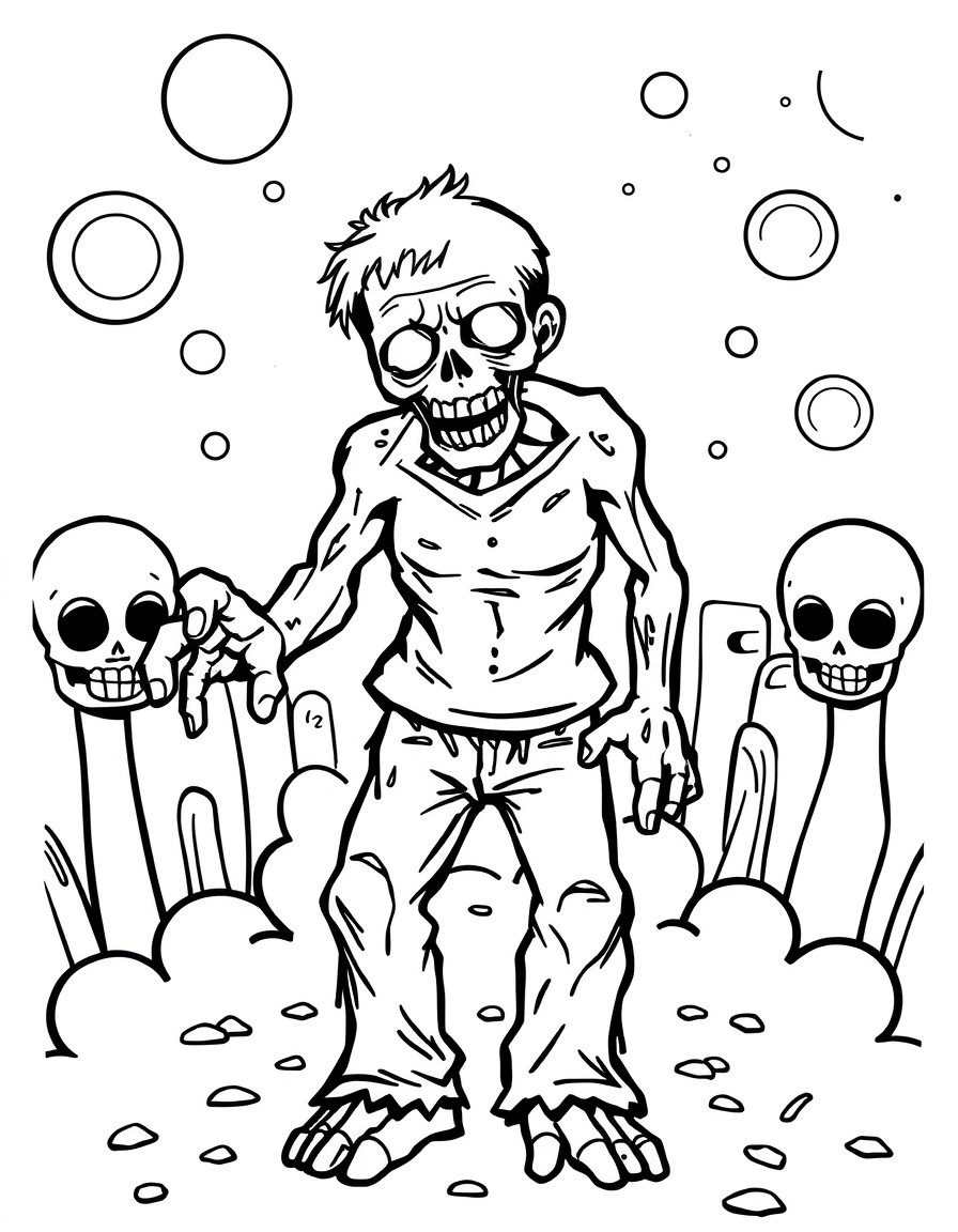 Zombie coloring book pages in comic book style