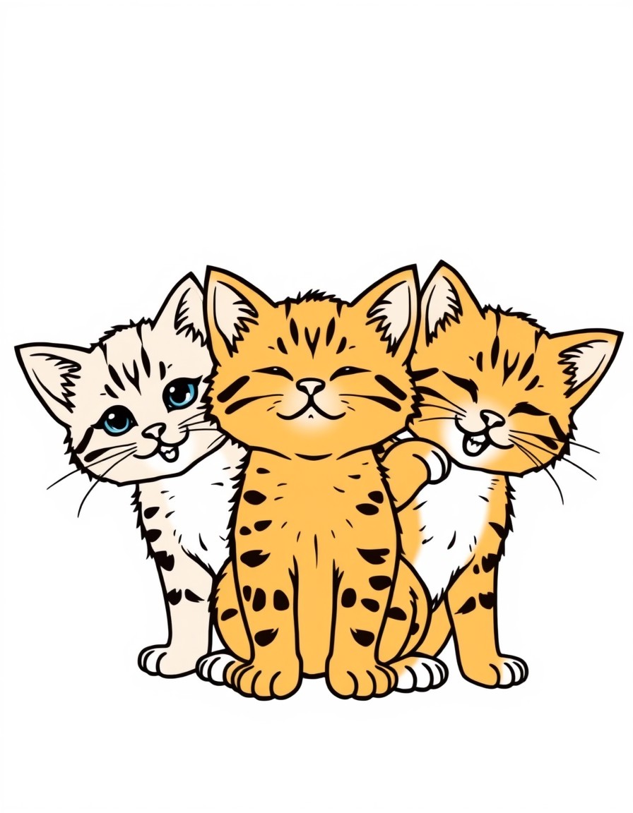 3 cute and cuddly kittens with varying personalities annoying their exhausted father