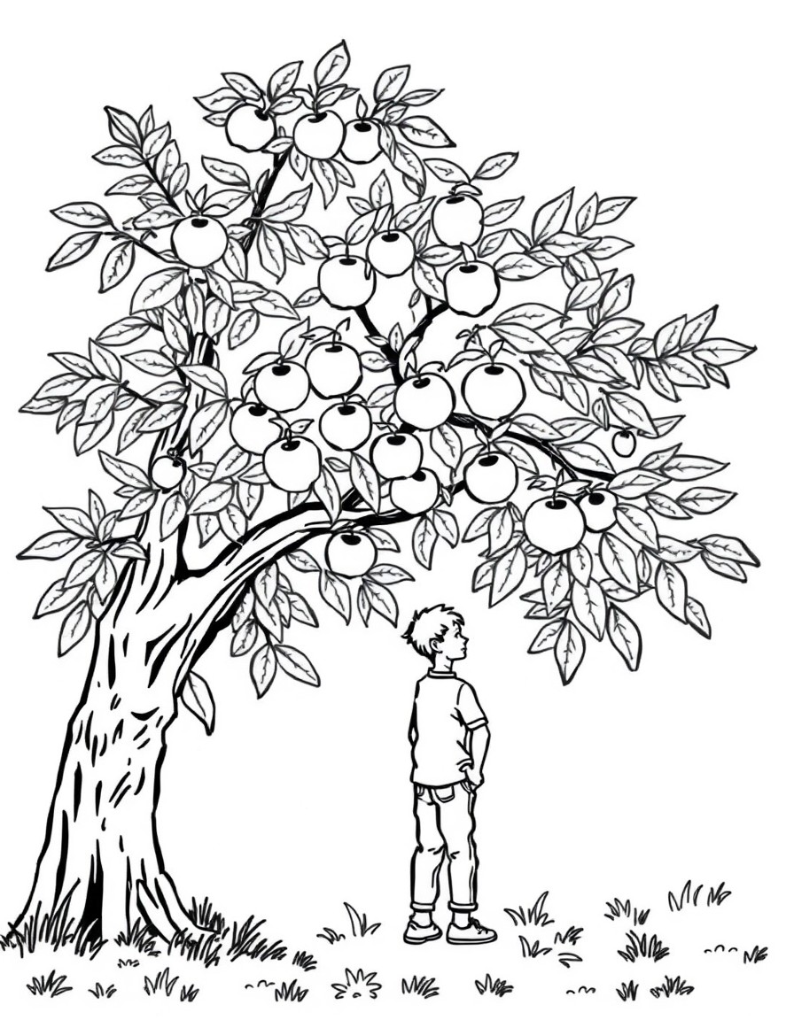 A man sitting under an apple tree