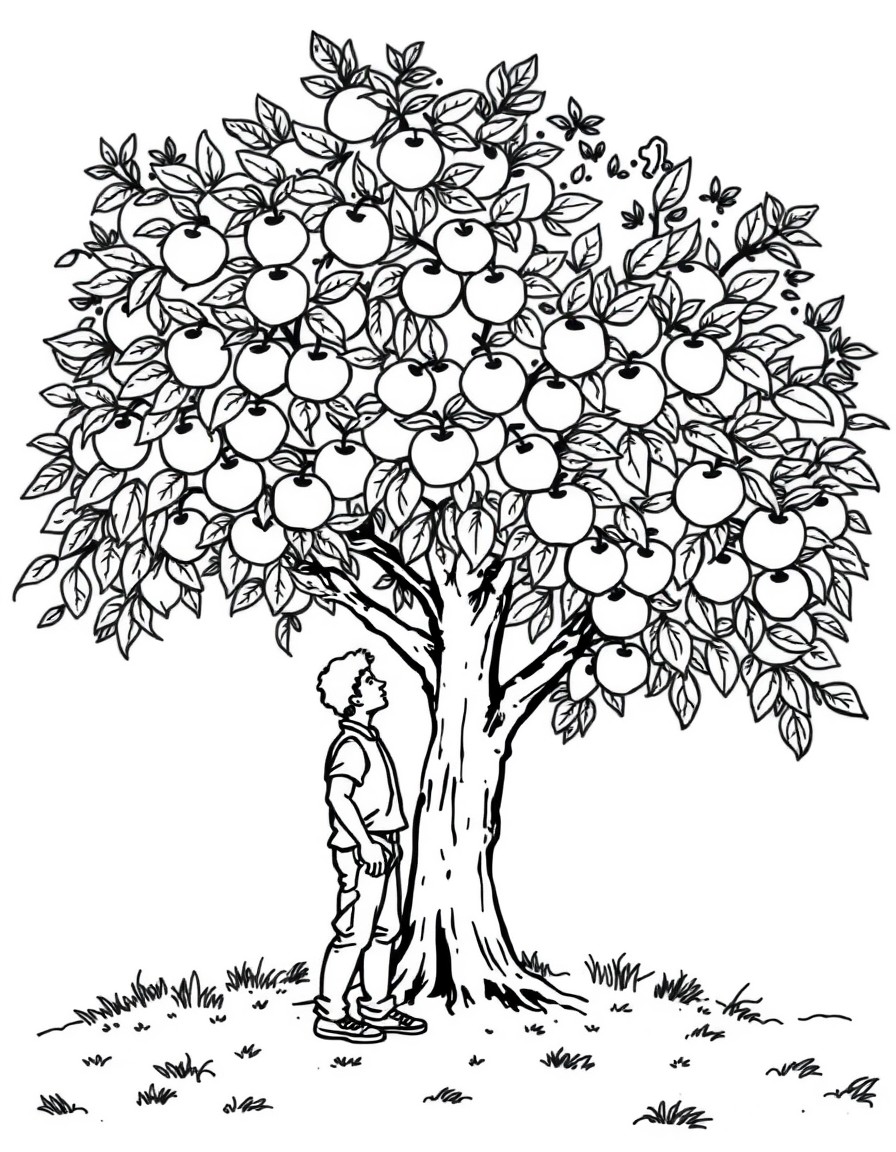 A man sitting under an apple tree